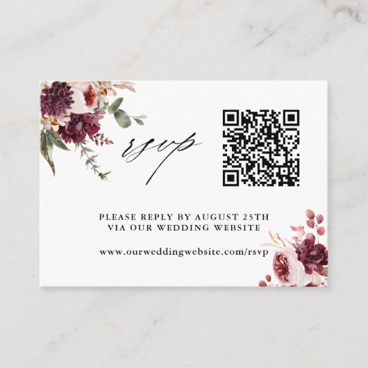 Carte D'accompagnement Automne Romance Floral Mariage QR Code RSVP (Devant)