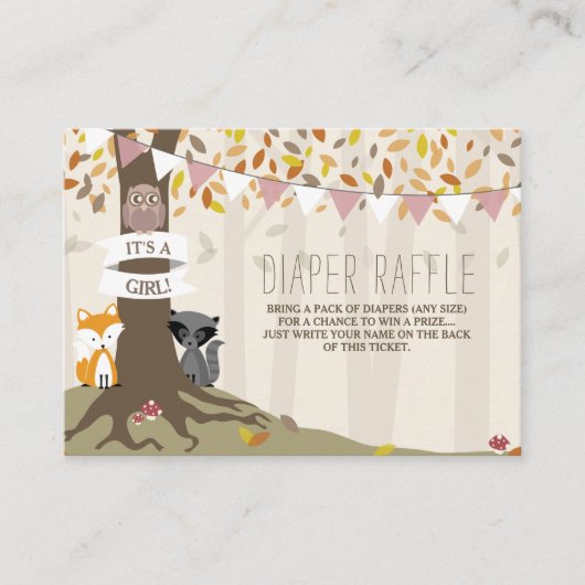 Carte D'accompagnement Automne Woodland Créatures Baby Girl Diaper Raffle (Devant)