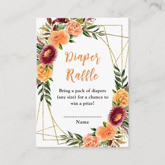 Carte D'accompagnement Autumn Bourgogne Orange Floral Bébé Raffle (Devant)