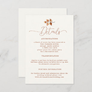 Carte D'accompagnement Autumn Leaves Terracotta Elegant Wedding Détails