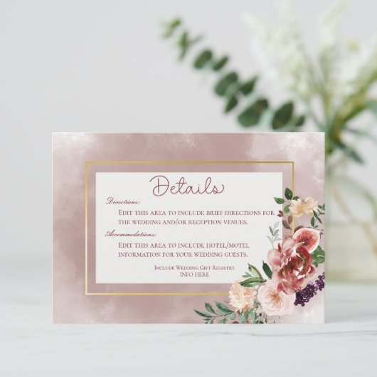 Carte D'accompagnement Autumn Plum Floral Bouquet Détails du Mariage (Debout devant)