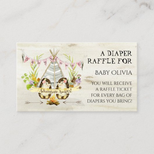 Carte D'accompagnement Aventure Pink Girl Hérisson Teepee Diaper Raffle (Devant)