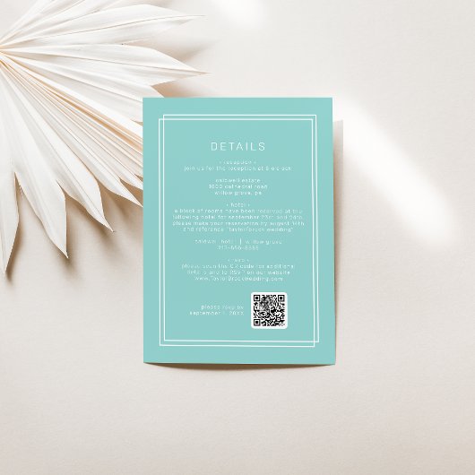 Carte D'accompagnement AVERA Modern Mint Green QR Code Détails du Mariage