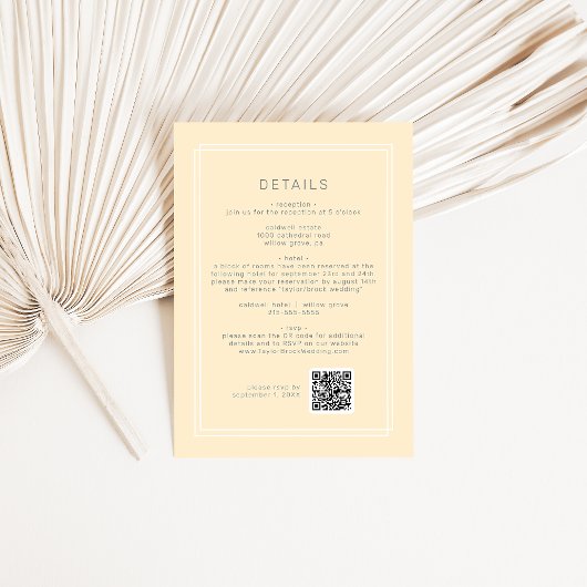 Carte D'accompagnement AVERTISSEMENT Simple Neutre Jaune QR Code Mariage 