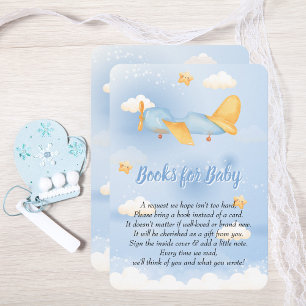 Carte D'accompagnement Avion, Nuages & Etoiles, Bleu, Bébé garçon, mignon
