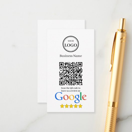 Carte D'accompagnement Avis Google avec code QR et logo de l'entreprise (Devant/Arrière en situation)