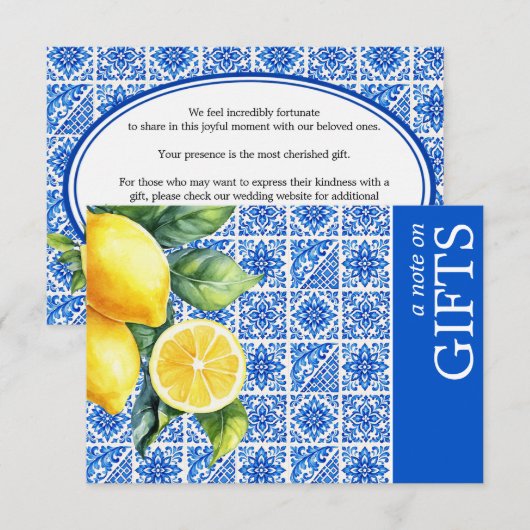 Carte D'accompagnement 💙🍋Azul & Limone Romance Note sur les Cadeaux (Devant / Derrière)