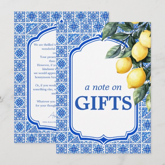 Carte D'accompagnement 💙🍋 Azul & Limone Romance Note sur les Cadeaux (Devant / Derrière)
