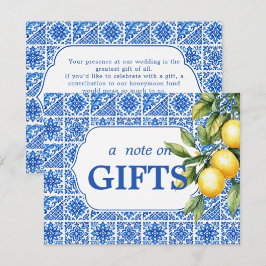 Carte D'accompagnement 💙🍋Azul & Limone Romance Note sur les Cadeaux (Devant / Derrière)