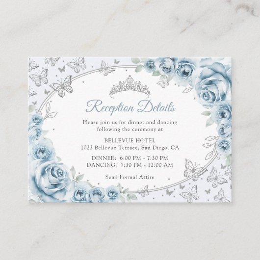 Carte D'accompagnement Baby Blue Silver Quinceanera Reception Details (Devant)