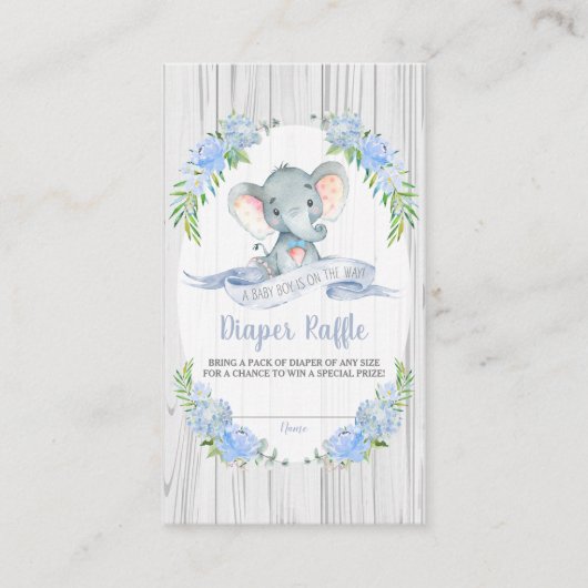 Carte D'accompagnement Baby Boy Elephant Baby shower Déchets Raffle (Devant)