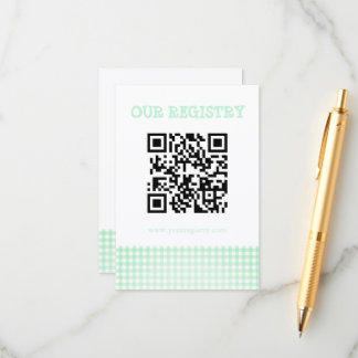 Carte D'accompagnement Baby-Q Mint Green Gingham Baby Shower Registry