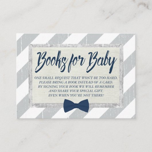 Carte D'accompagnement Baby shower Apportez un livre Boy Marine Bow Crava (Devant)