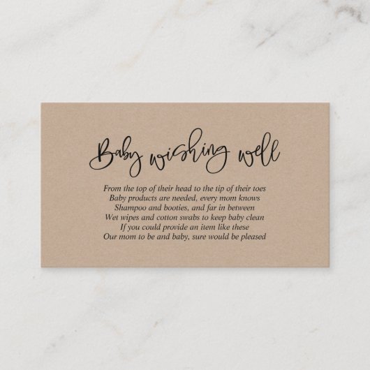 Carte D'accompagnement Baby shower, Bien Envie, Script Kraft Créatif (Devant)