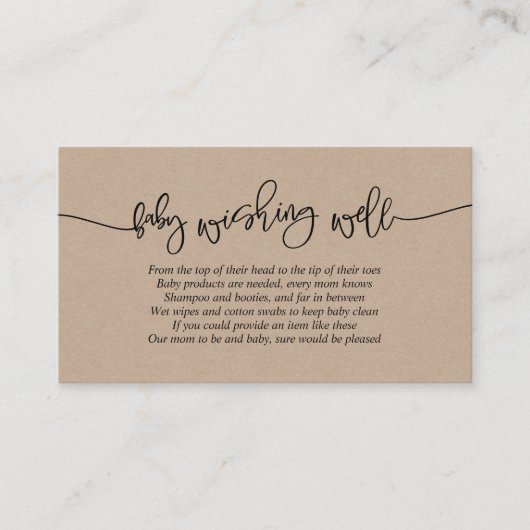 Carte D'accompagnement Baby shower, Bien Envie, Script Kraft Créatif (Devant)