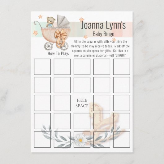 Carte D'accompagnement Baby shower Bingo Card | Cheval de l'ours et du ro (Devant)