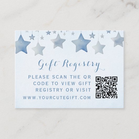 Carte D'accompagnement Baby shower bleu étoilé Code QR (Devant)