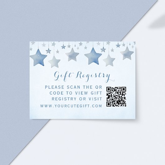 Carte D'accompagnement Baby shower bleu étoilé Code QR
