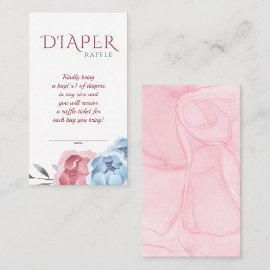 Carte D'accompagnement Baby shower Blue Blush rose Fleur Déchets Raffin (Devant / Derrière)