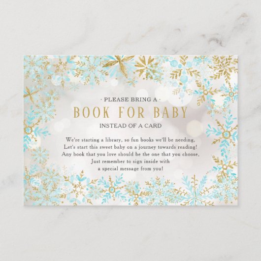 Carte D'accompagnement Baby shower Blue Gold Snowflake Livre pour la cart (Devant)