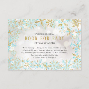 Carte D'accompagnement Baby shower Blue Gold Snowflake Livre pour la cart