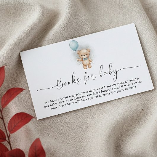 Carte D'accompagnement Baby Shower Book Request  for Boy Blue Balloon