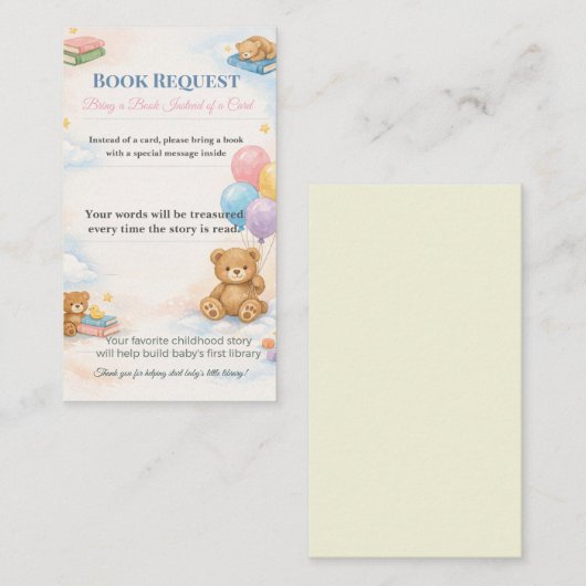 Carte D'accompagnement Baby Shower Book Request | Library Card Keepsake (Devant / Derrière)