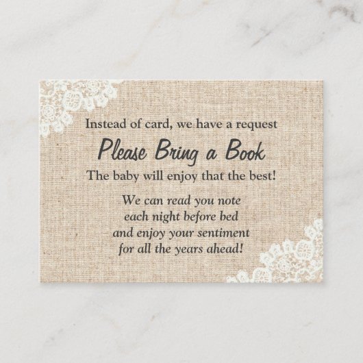 Carte D'accompagnement Baby shower Burlap & Lace Livre Demande Insérer (Devant)