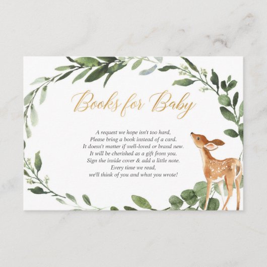 Carte D'accompagnement Baby shower cerf or vert demande d'insertion (Devant)