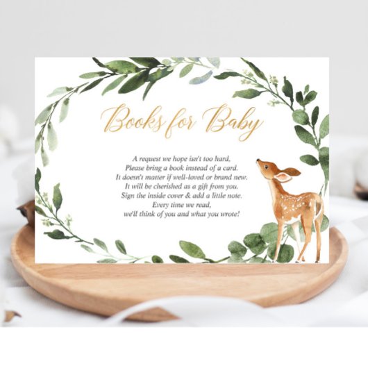 Carte D'accompagnement Baby shower cerf or vert demande d'insertion