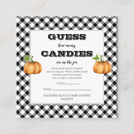 Carte D'accompagnement Baby shower citrouille Guess Candies en Jar Game (Devant)