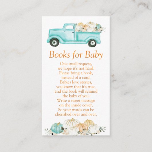 Carte D'accompagnement Baby shower Citrouille Mint Orange Livres pour béb (Devant)