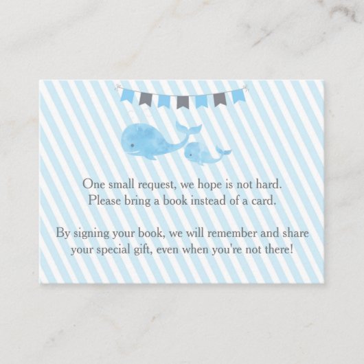 Carte D'accompagnement Baby shower de baleine Apportez un livre (Devant)