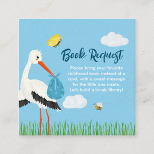 Carte D'accompagnement Baby shower de cigogne bleu rustique