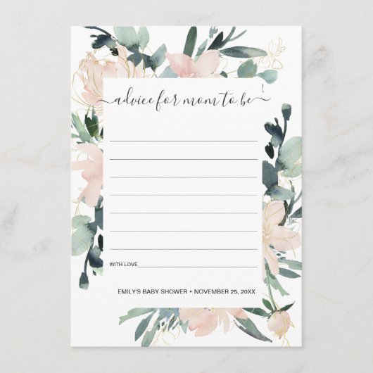 CARTE D'ACCOMPAGNEMENT BABY SHOWER DE CONSEIL EN COULEUR D'EAU FLORALE DO (Devant)