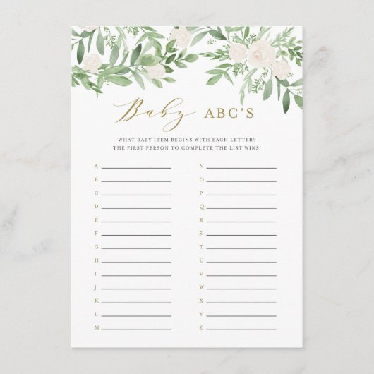 Carte D'accompagnement Baby shower de fleurs vertes et blanches ABC Jeu (Devant)