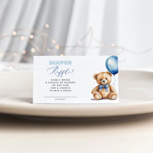 Carte D'accompagnement Baby shower de garçon Raffle Bear Balloon Bleu