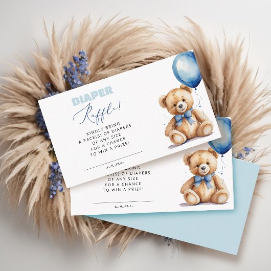 Carte D'accompagnement Baby shower de garçon Raffle Bear Balloon Bleu