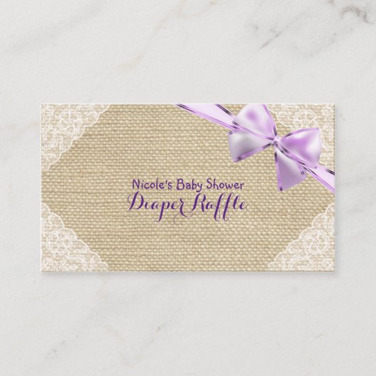 Carte D'accompagnement Baby shower de la couche de pourpre Burlap & dent (Devant)