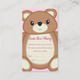 Carte D'accompagnement Baby shower de l'ours en peluche rose deviner jeu