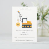 Carte D'accompagnement Baby shower de rousseur de grue de construction mi (Debout devant)