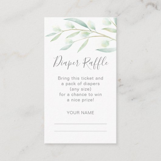 Carte D'accompagnement Baby shower Déchets Raffle Vert Aquarelle (Devant)