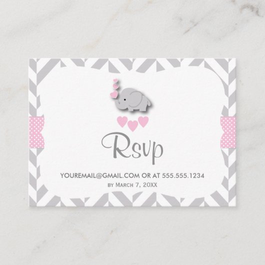 Carte D'accompagnement Baby shower d'éléphant rose et gris - RSVP E-mail (Devant)