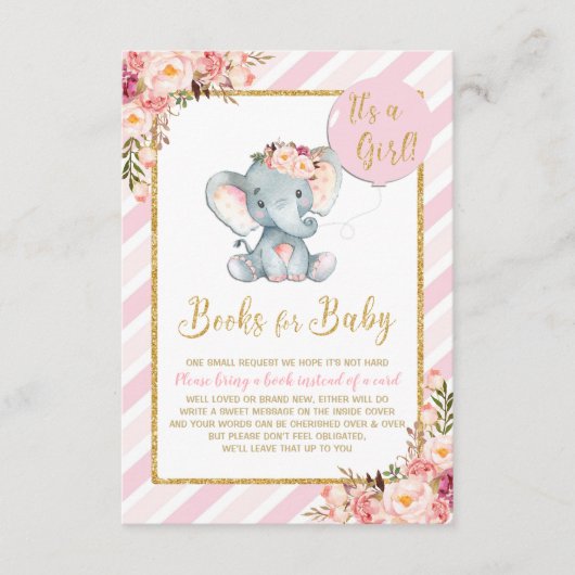 Carte D'accompagnement Baby shower d'éléphant rose floral Apportez une ca (Devant)