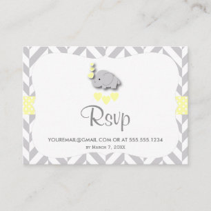 Carte D'accompagnement Baby shower d'éléphants jaunes et gris - RSVP