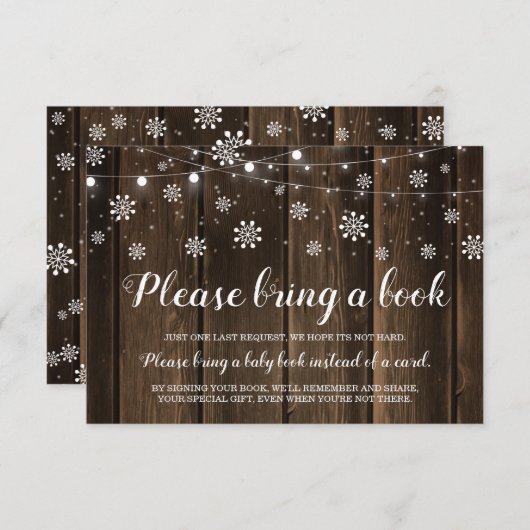Carte D'accompagnement Baby shower d'hiver rustique Apportez un livre (Devant / Derrière)