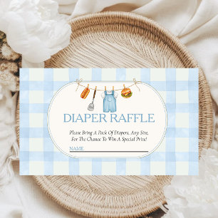 Carte D'accompagnement Baby Shower Diaper Raffle Blue Gingham Baby-Q