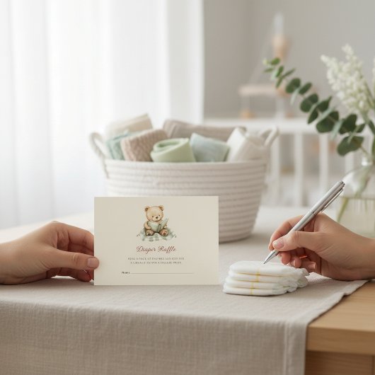 Carte D'accompagnement Baby Shower Diaper Raffle Card with Teddy Bear