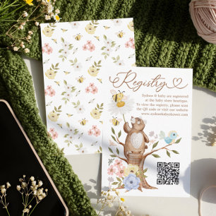 Carte D'accompagnement Baby shower d'ours en bois à nageoires KR Code QR