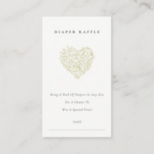 Carte D'accompagnement Baby shower Dusky Green Flora Heart Diaper Raffle
